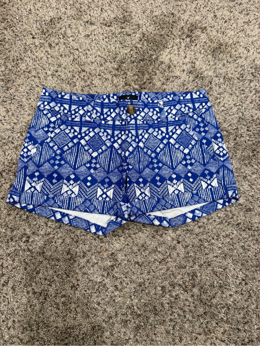 American Eagle Outfitters Blue and White Aztec Print Jean Shorts